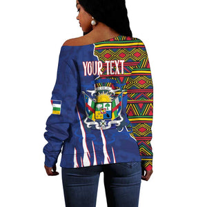 Personalized Central African Republic Coat Of Arms Off Shoulder Sweater Kente Pattern