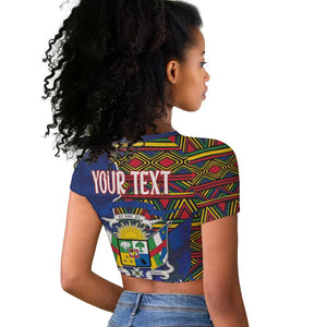 Personalized Central African Republic Coat Of Arms Raglan Cropped T shirt Kente Pattern