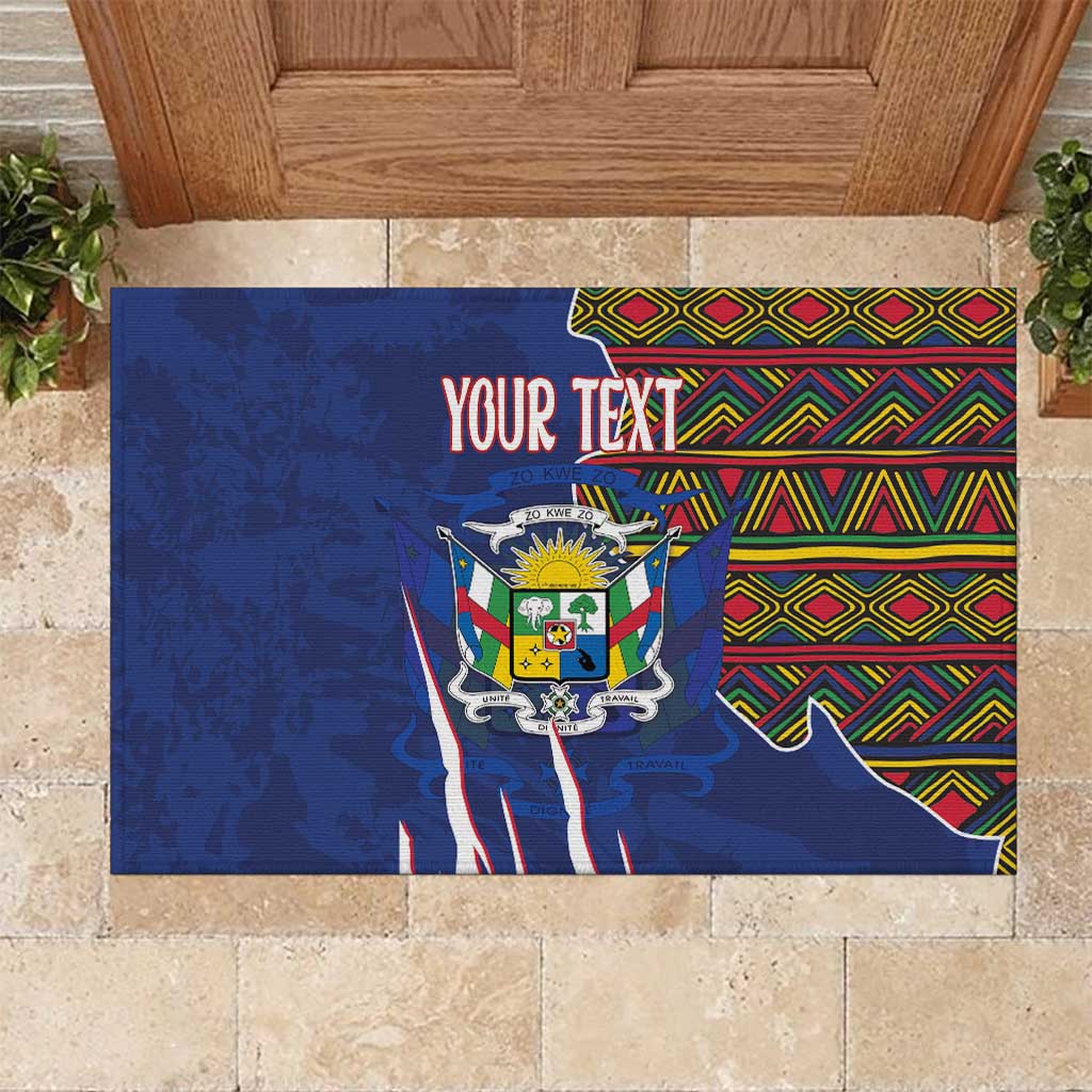 Personalized Central African Republic Coat Of Arms Rubber Doormat Kente Pattern