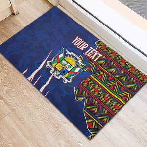 Personalized Central African Republic Coat Of Arms Rubber Doormat Kente Pattern