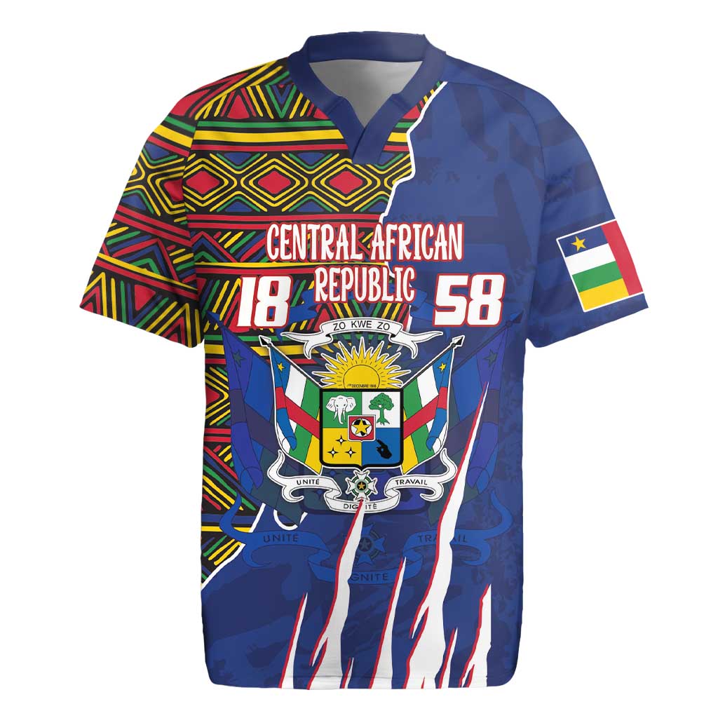 Personalized Central African Republic Coat Of Arms Rugby Jersey Kente Pattern