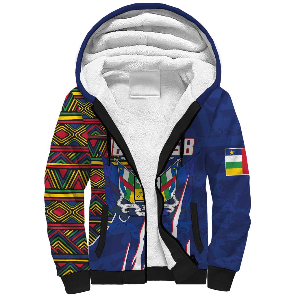 Personalized Central African Republic Coat Of Arms Sherpa Hoodie Kente Pattern