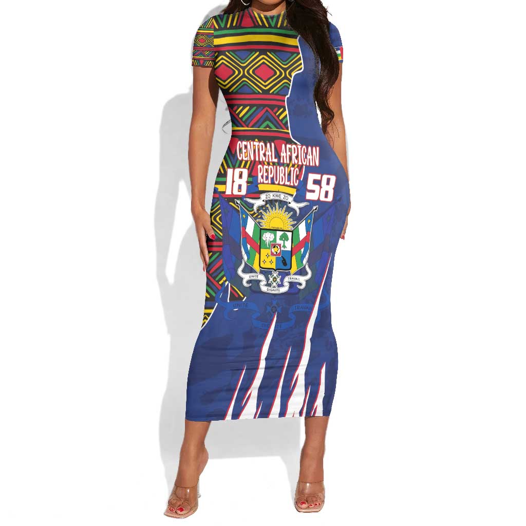 Personalized Central African Republic Coat Of Arms Short Sleeve Bodycon Dress Kente Pattern