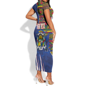 Personalized Central African Republic Coat Of Arms Short Sleeve Bodycon Dress Kente Pattern