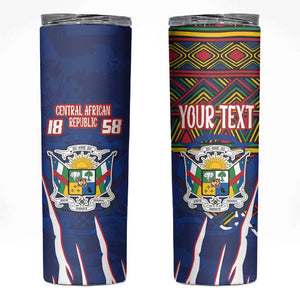 Personalized Central African Republic Coat Of Arms Skinny Tumbler Kente Pattern