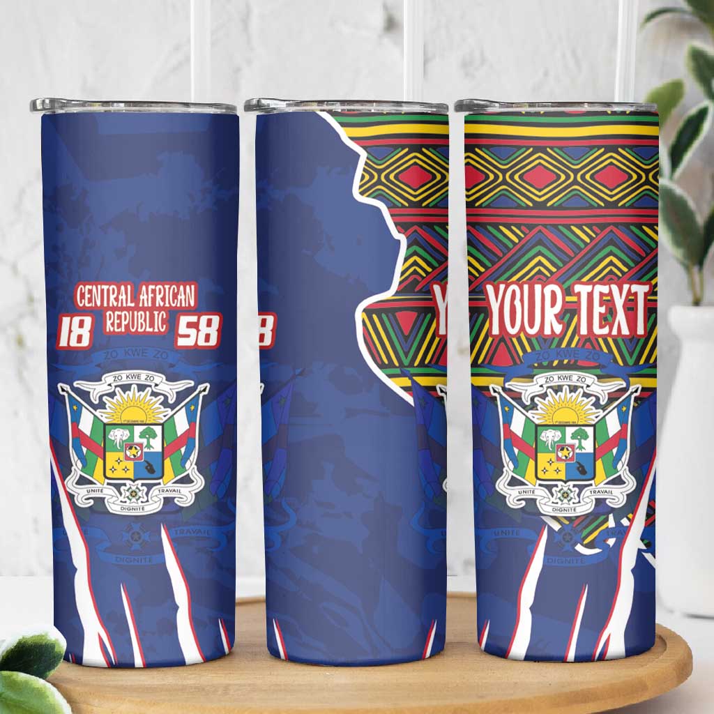 Personalized Central African Republic Coat Of Arms Skinny Tumbler Kente Pattern