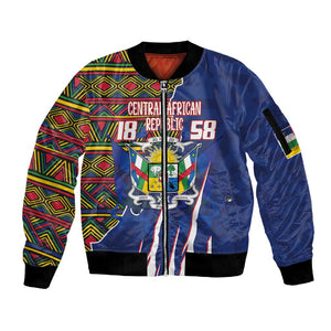 Personalized Central African Republic Coat Of Arms Sleeve Zip Bomber Jacket Kente Pattern