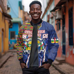 Personalized Central African Republic Coat Of Arms Sleeve Zip Bomber Jacket Kente Pattern