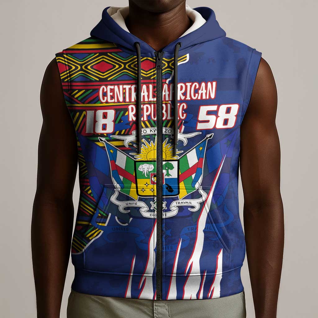 Personalized Central African Republic Coat Of Arms Sleeveless Zip Hoodie Kente Pattern - African Pride
