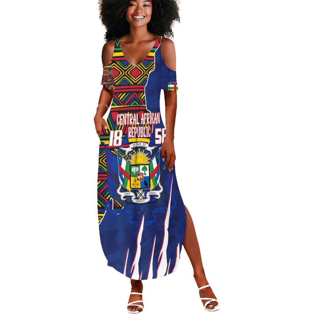 Personalized Central African Republic Coat Of Arms Summer Maxi Dress Kente Pattern