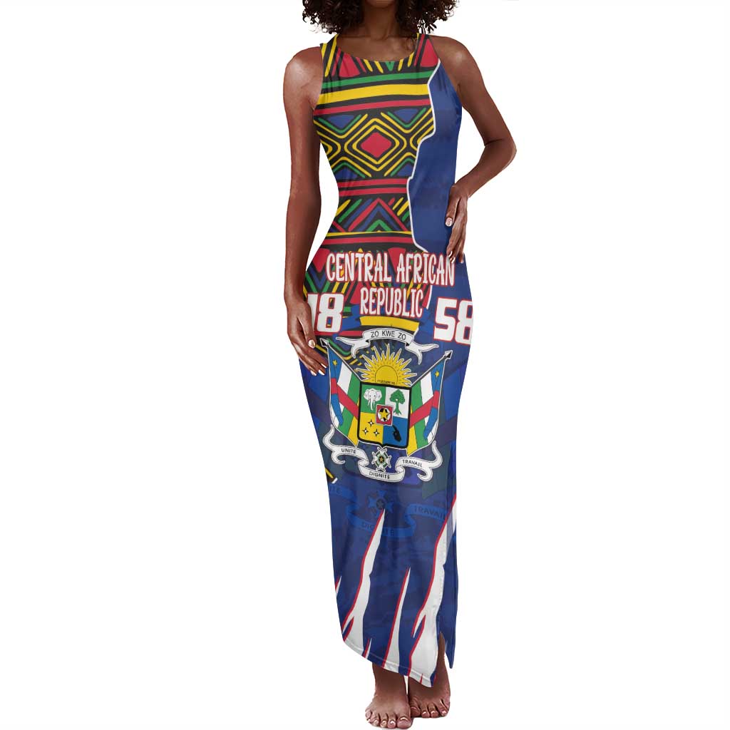 Personalized Central African Republic Coat Of Arms Tank Maxi Dress Kente Pattern