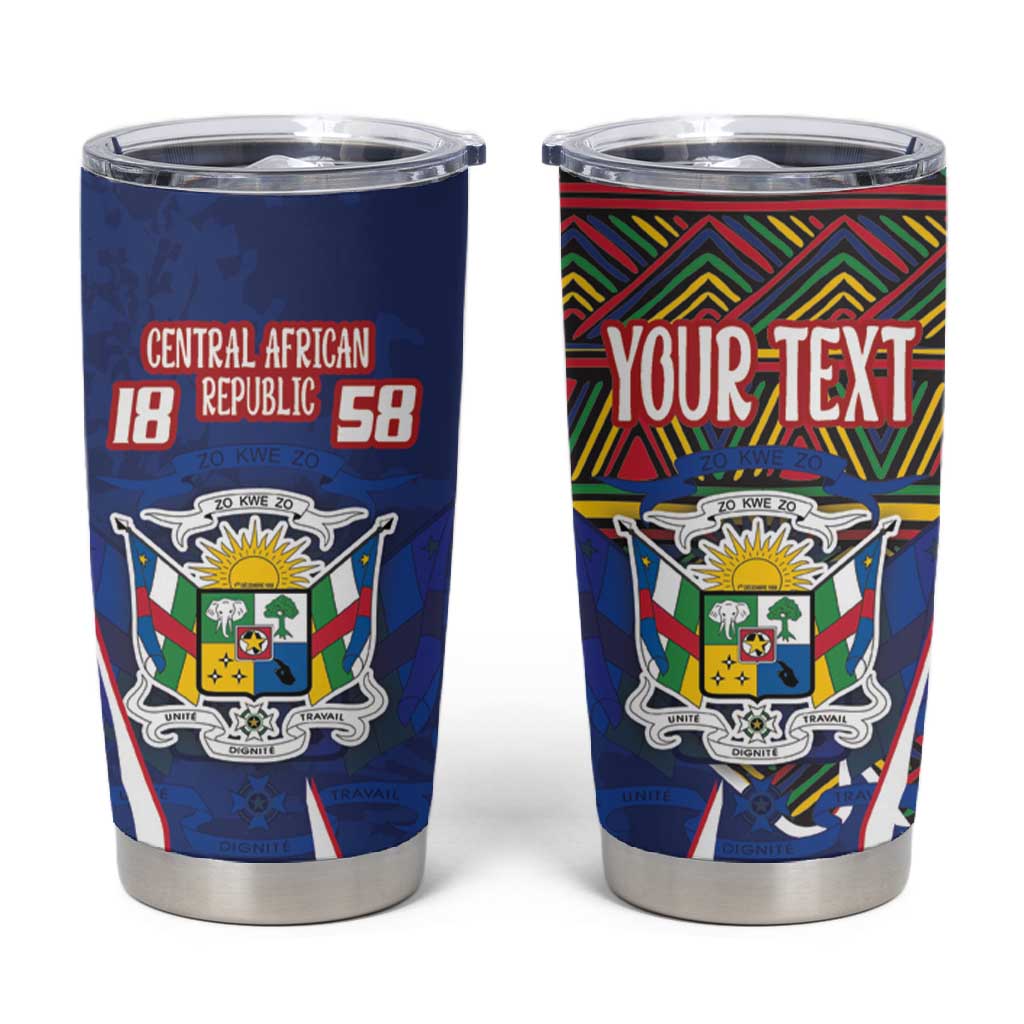 Personalized Central African Republic Coat Of Arms Tumbler Cup Kente Pattern