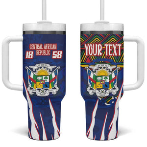 Personalized Central African Republic Coat Of Arms Tumbler With Handle Kente Pattern