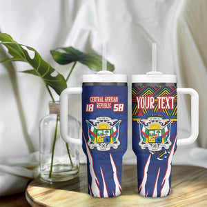 Personalized Central African Republic Coat Of Arms Tumbler With Handle Kente Pattern