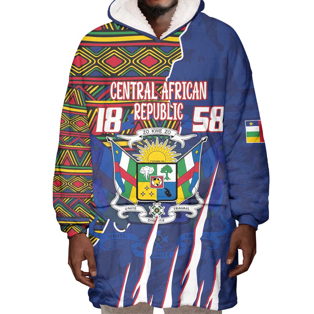 Personalized Central African Republic Coat Of Arms Wearable Blanket Hoodie Kente Pattern