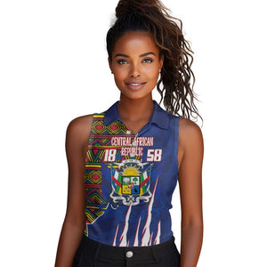 Personalized Central African Republic Coat Of Arms Women Sleeveless Polo Shirt Kente Pattern