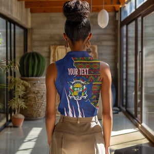 Personalized Central African Republic Coat Of Arms Women Sleeveless Polo Shirt Kente Pattern