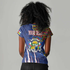 Personalized Central African Republic Coat Of Arms Women V-Neck T-Shirt Kente Pattern