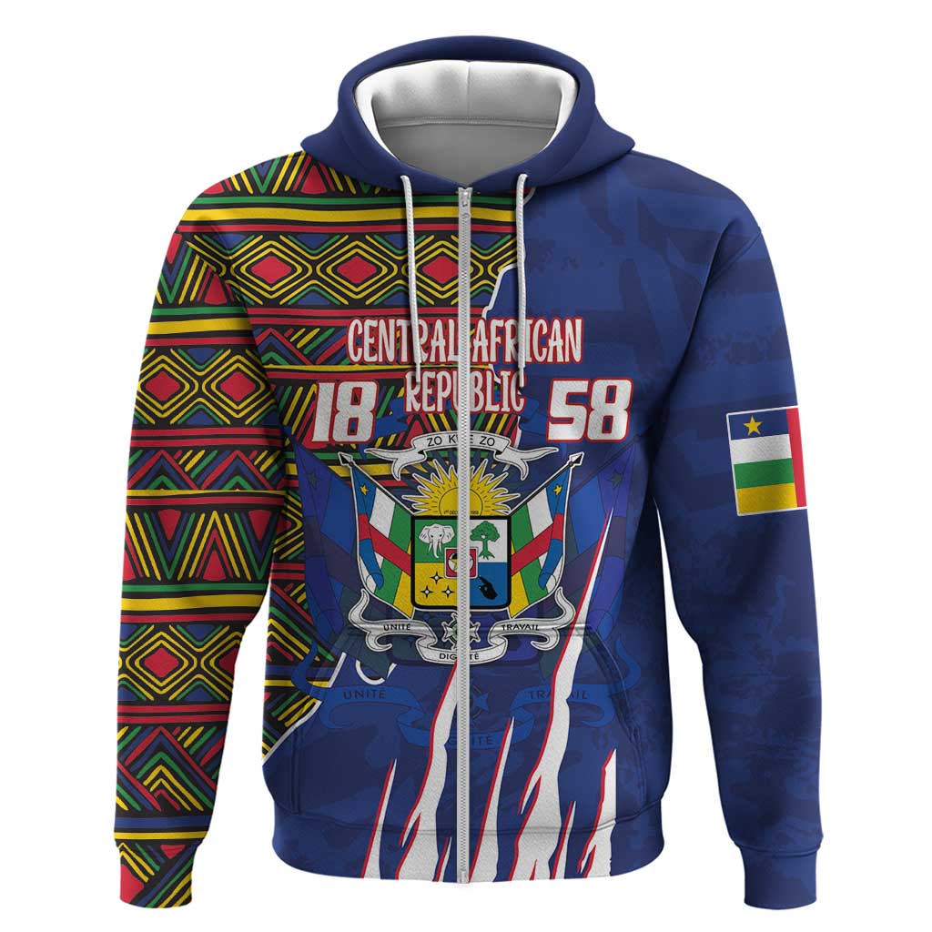 Personalized Central African Republic Coat Of Arms Zip Hoodie Kente Pattern