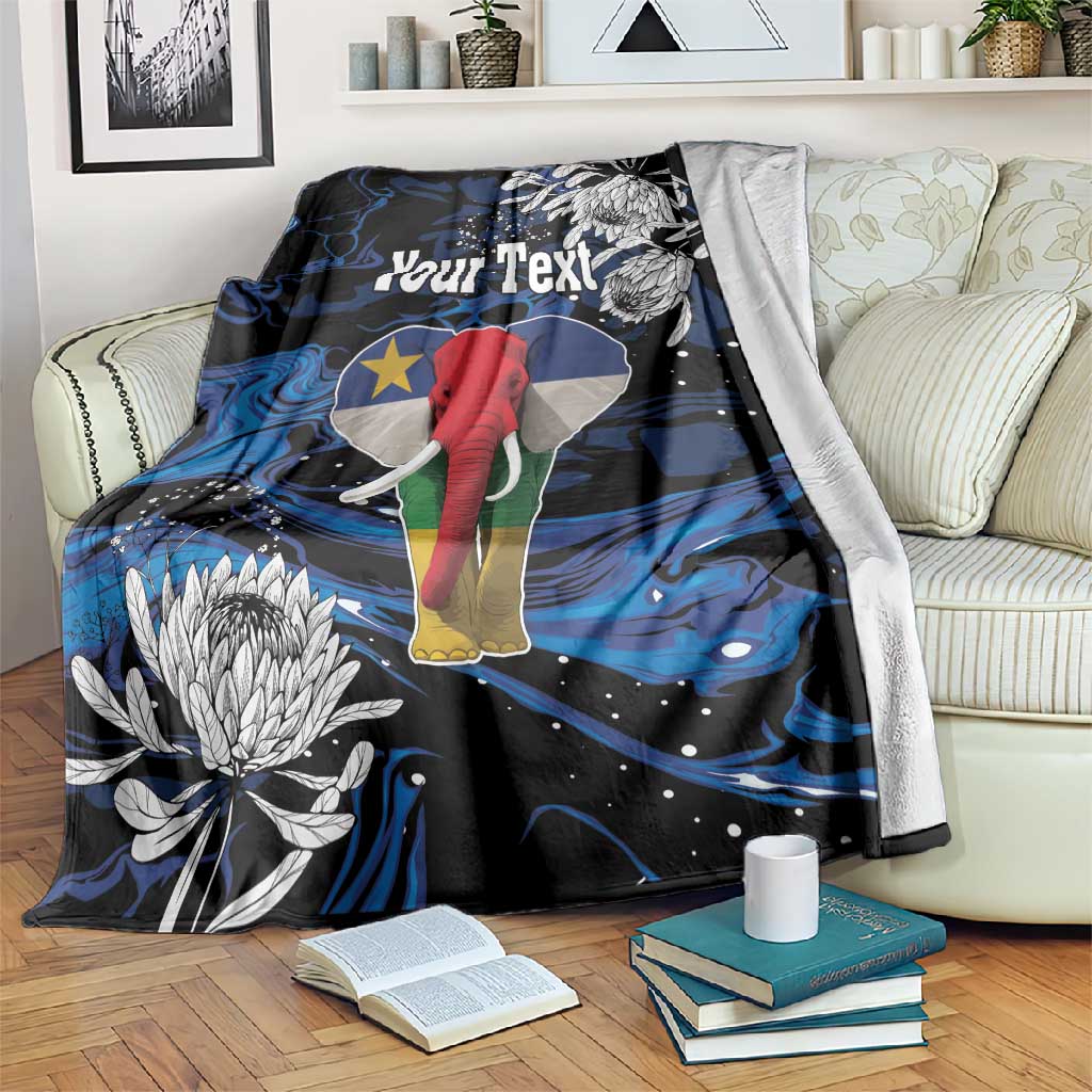 Personalized Central African Republic Blanket Elephant With King Protea