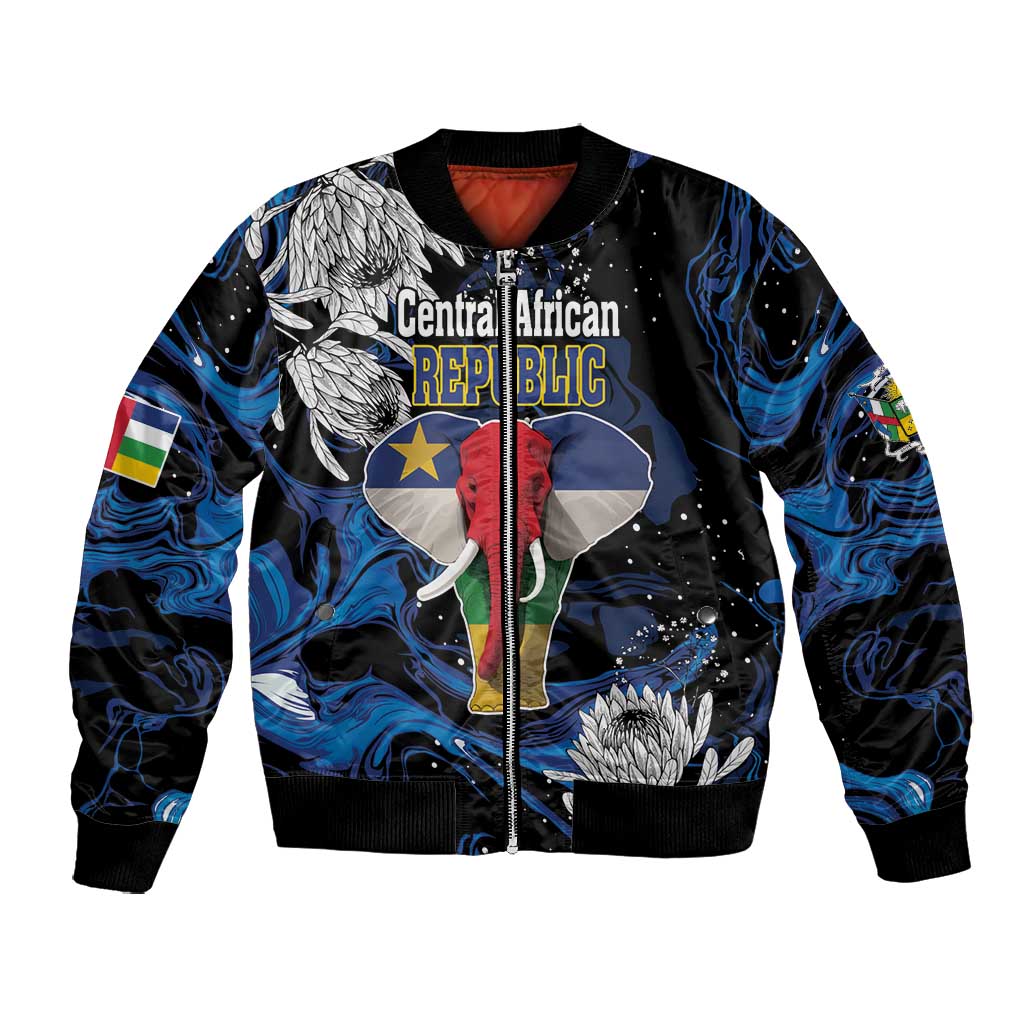 Personalized Central African Republic Bomber Jacket Elephant With King Protea