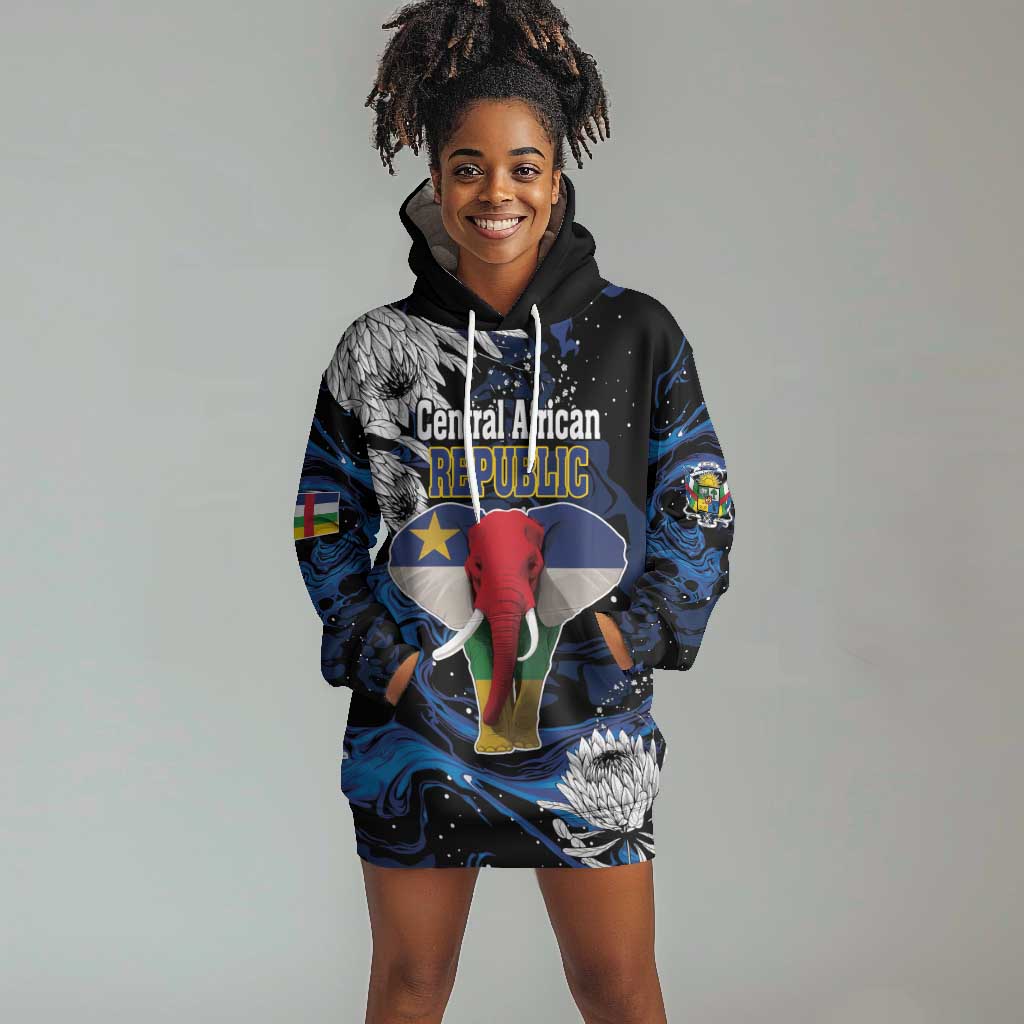 Personalized Central African Republic Hoodie Dress Elephant With King Protea