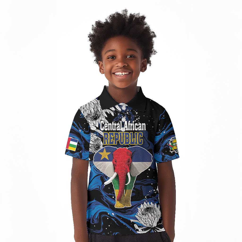 Personalized Central African Republic Kid Polo Shirt Elephant With King Protea