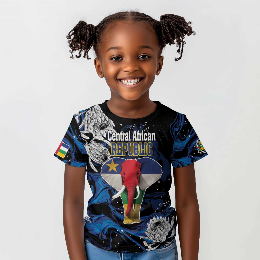 Personalized Central African Republic Kid T shirt Elephant With King Protea