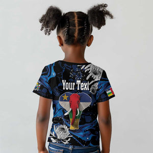 Personalized Central African Republic Kid T shirt Elephant With King Protea