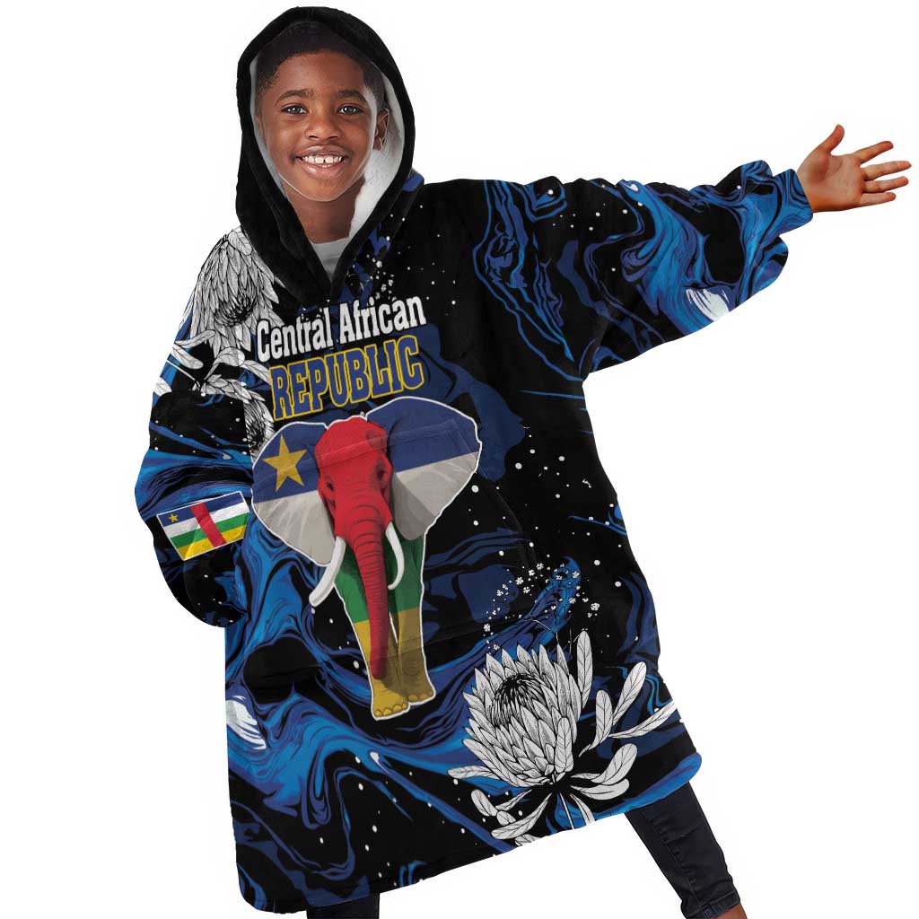 Personalized Central African Republic Kid Wearable Blanket Hoodie Elephant With King Protea