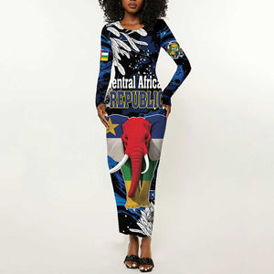 Personalized Central African Republic Long Sleeve Bodycon Dress Elephant With King Protea