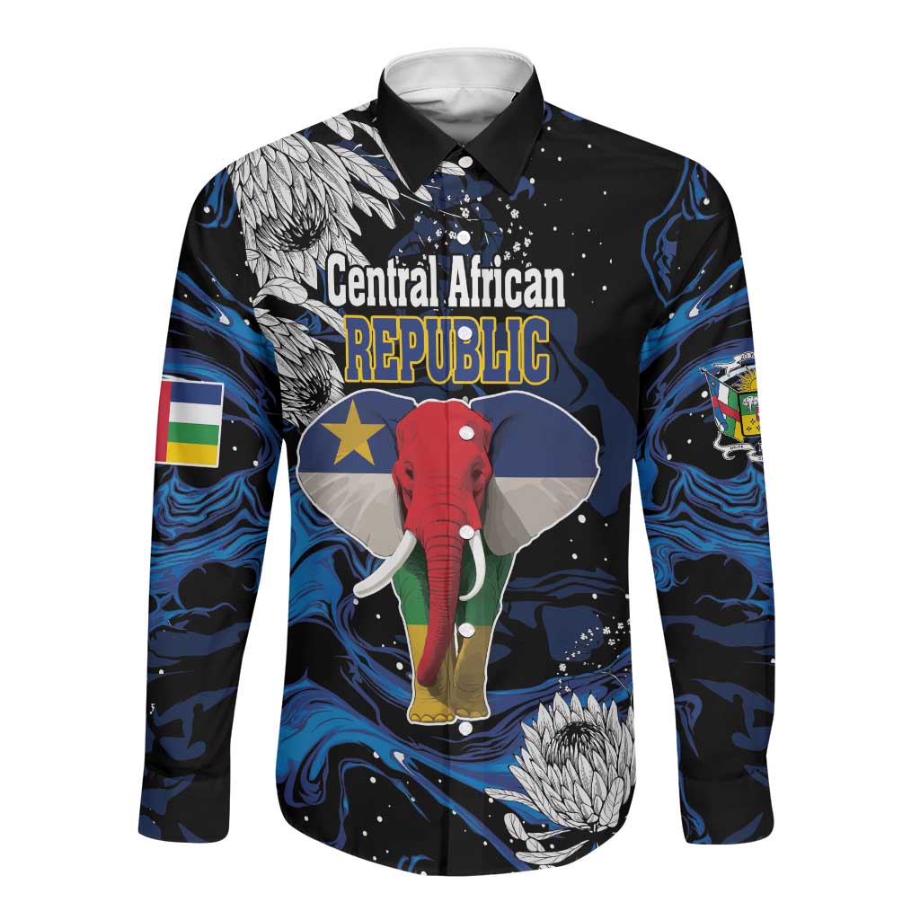 Personalized Central African Republic Long Sleeve Button Shirt Elephant With King Protea