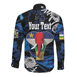 Personalized Central African Republic Long Sleeve Button Shirt Elephant With King Protea