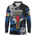 Personalized Central African Republic Long Sleeve Polo Shirt Elephant With King Protea