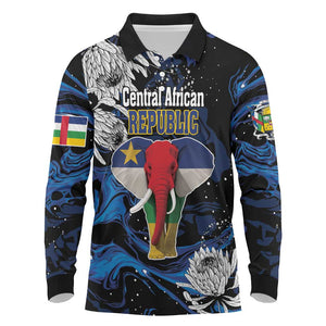 Personalized Central African Republic Long Sleeve Polo Shirt Elephant With King Protea