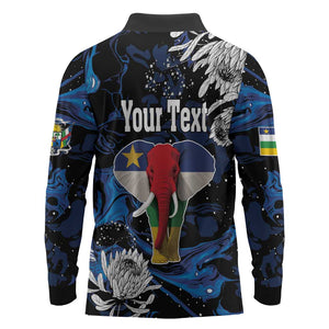 Personalized Central African Republic Long Sleeve Polo Shirt Elephant With King Protea