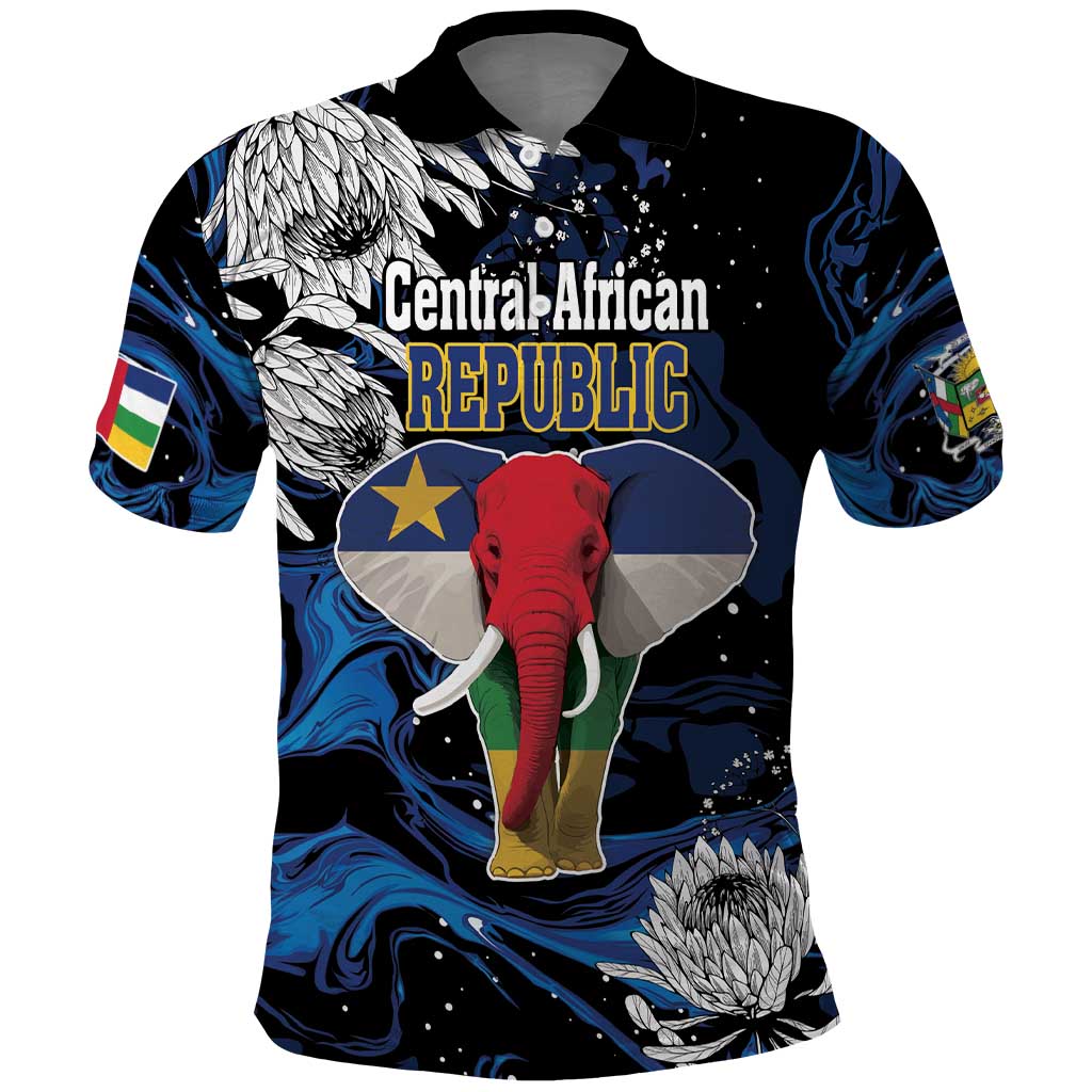 Personalized Central African Republic Polo Shirt Elephant With King Protea