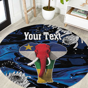 Personalized Central African Republic Round Carpet Elephant With King Protea