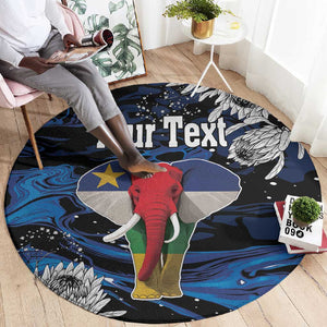 Personalized Central African Republic Round Carpet Elephant With King Protea