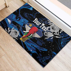 Personalized Central African Republic Rubber Doormat Elephant With King Protea