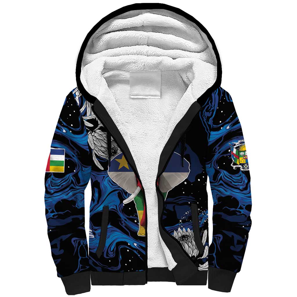 Personalized Central African Republic Sherpa Hoodie Elephant With King Protea