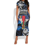 Personalized Central African Republic Short Sleeve Bodycon Dress Elephant With King Protea LT18