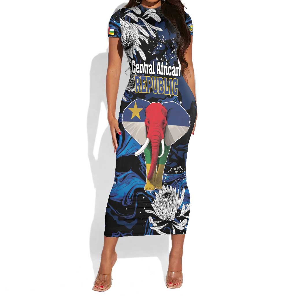 Personalized Central African Republic Short Sleeve Bodycon Dress Elephant With King Protea