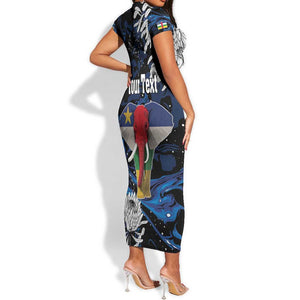 Personalized Central African Republic Short Sleeve Bodycon Dress Elephant With King Protea