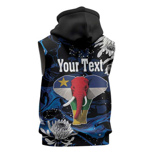 Personalized Central African Republic Sleeveless Hoodie Elephant With King Protea - African Pride