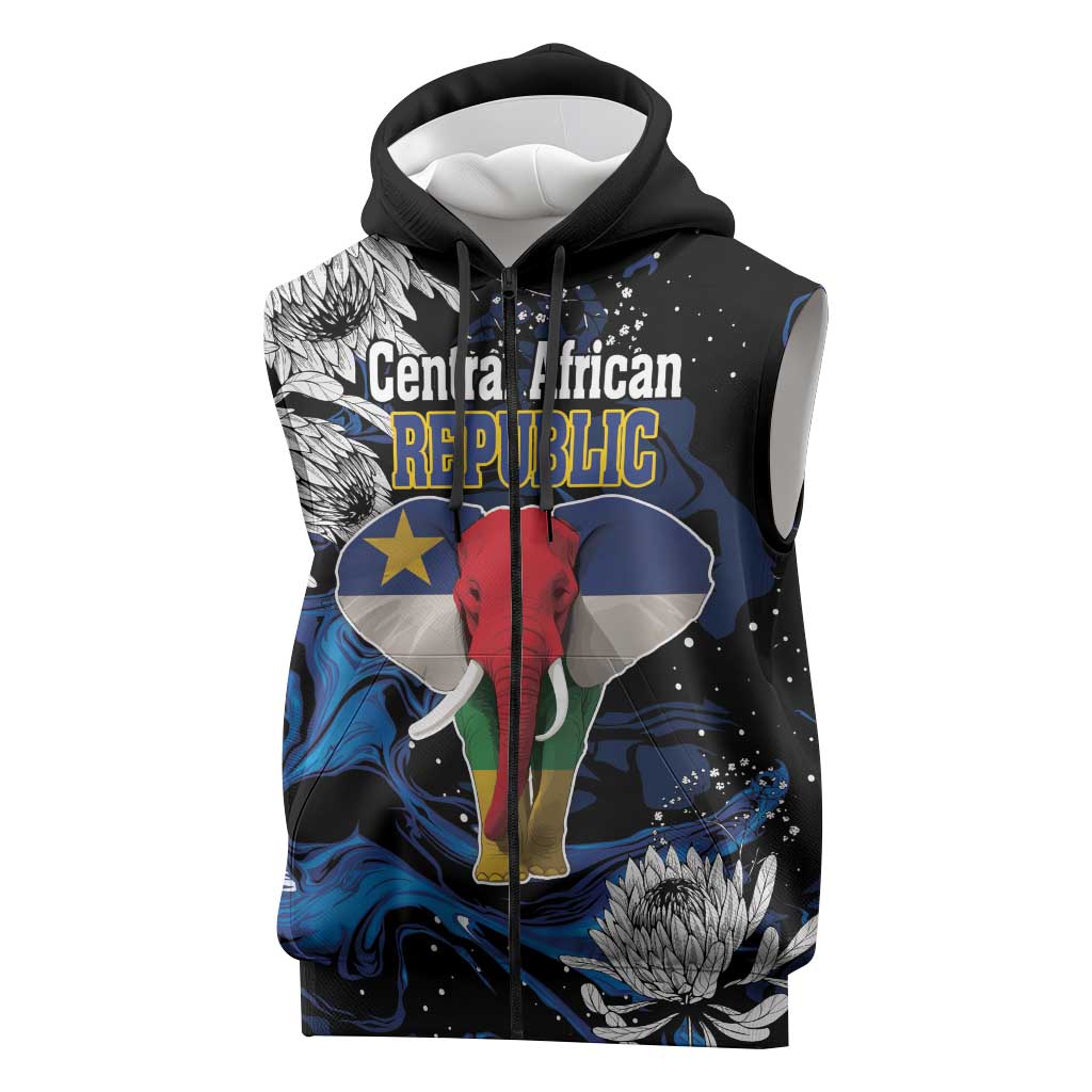 Personalized Central African Republic Sleeveless Zip Hoodie Elephant With King Protea - African Pride