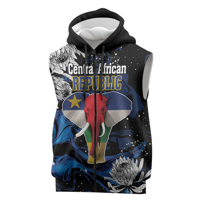 Personalized Central African Republic Sleeveless Zip Hoodie Elephant With King Protea - African Pride