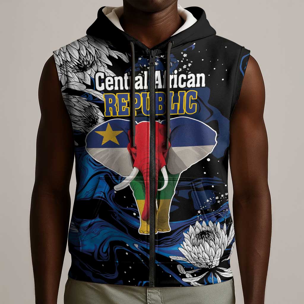 Personalized Central African Republic Sleeveless Zip Hoodie Elephant With King Protea - African Pride