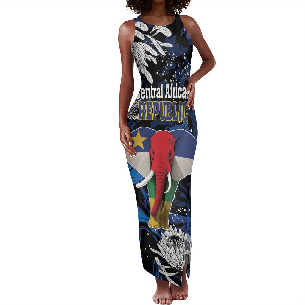 Personalized Central African Republic Tank Maxi Dress Elephant With King Protea