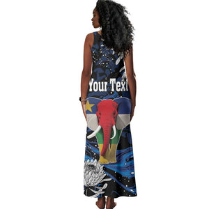 Personalized Central African Republic Tank Maxi Dress Elephant With King Protea